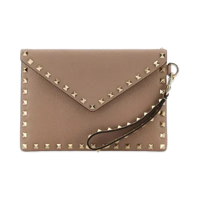 Valentino Women's Leather Rockstud Clutch "Antiqued Pink"