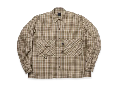 DAIWA PIER39 Women's Tech Sports Open Collar Shirt L/S Gren Plaid "Brown Gray"