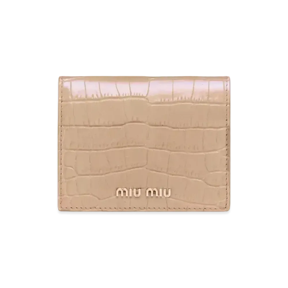 MIU MIU Crocodile Printed Leather Wallet "Pink Beige"
