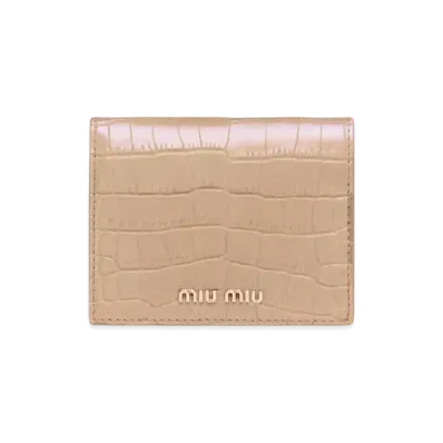 MIU MIU Crocodile Printed Leather Wallet "Pink Beige"