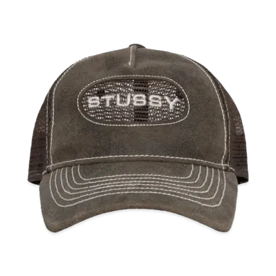 Stussy Low Pro Trucker Cut-Out Leather Snapback "Brown"