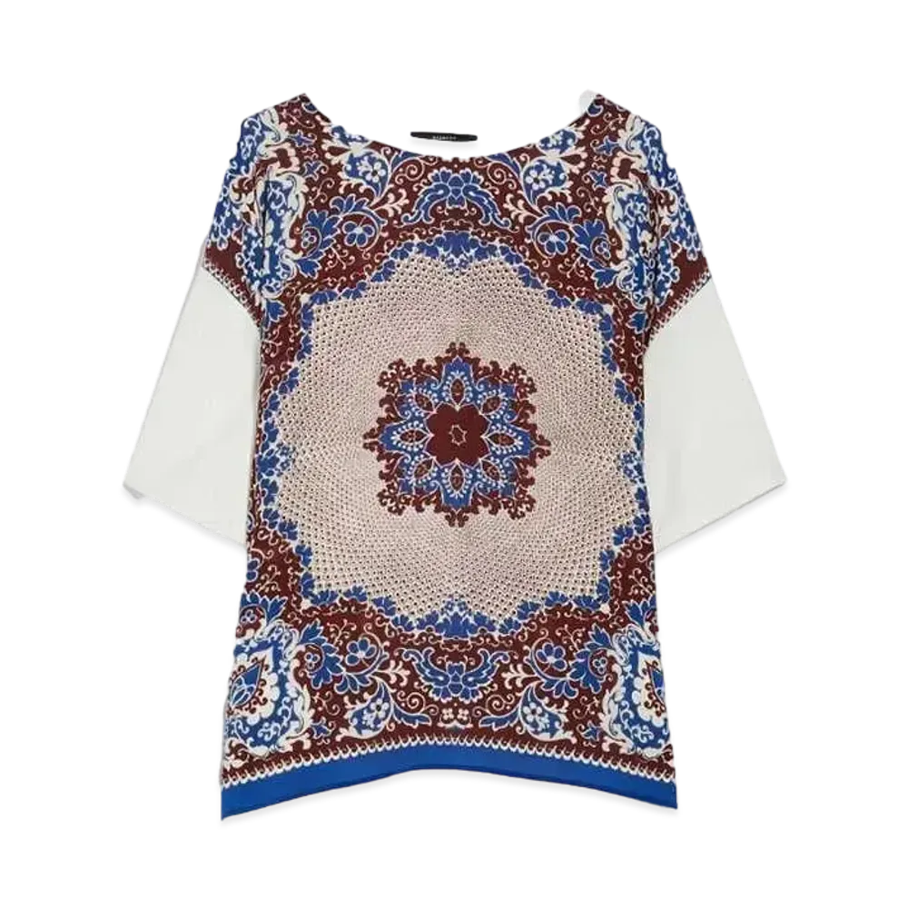 Max Mara Malaga Bi-Material Cotton Jersey T-shirt "Cornflower Blue"