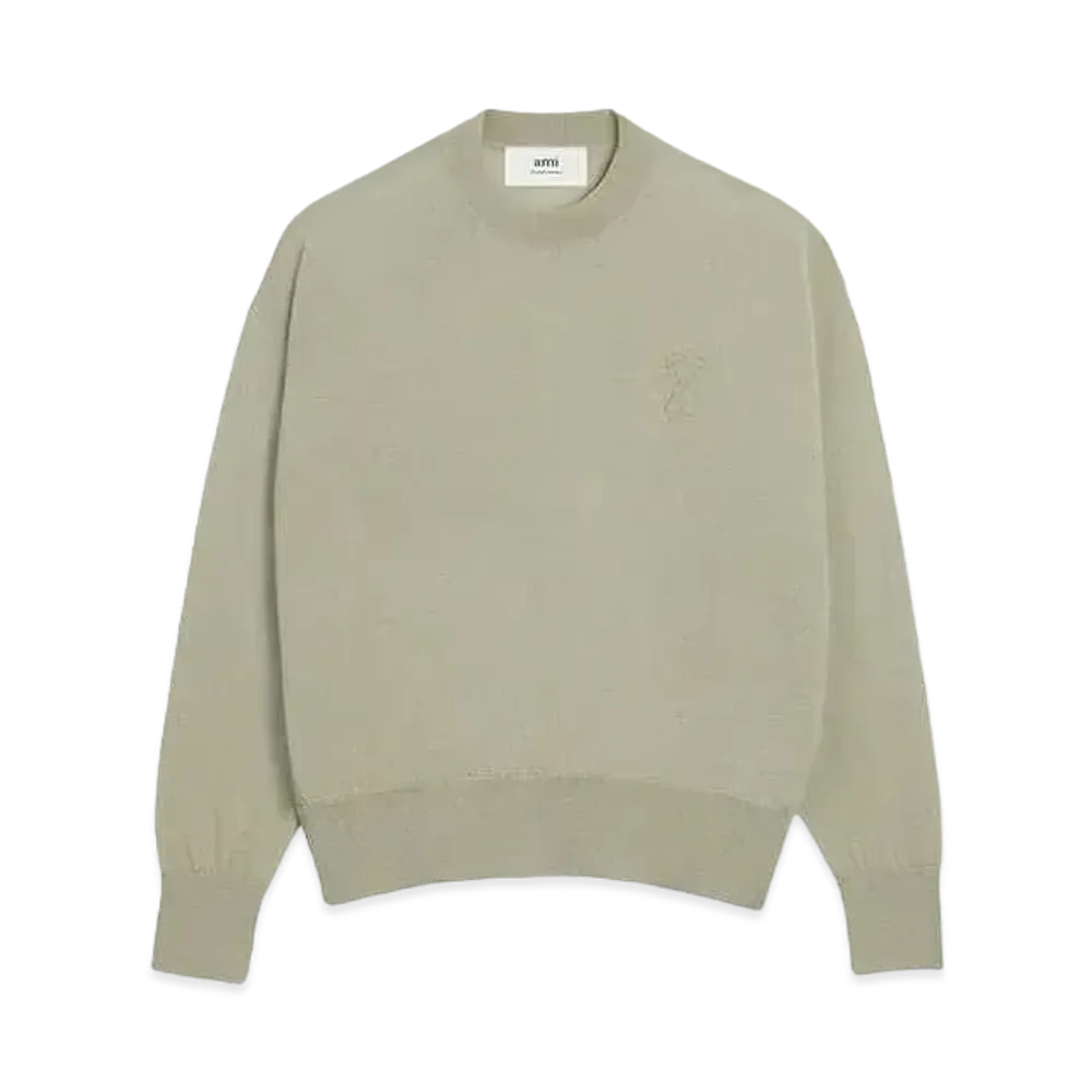 AMI PARIS Extra Fine Merino Wool Crew Neck Sweater "Heather Sage"