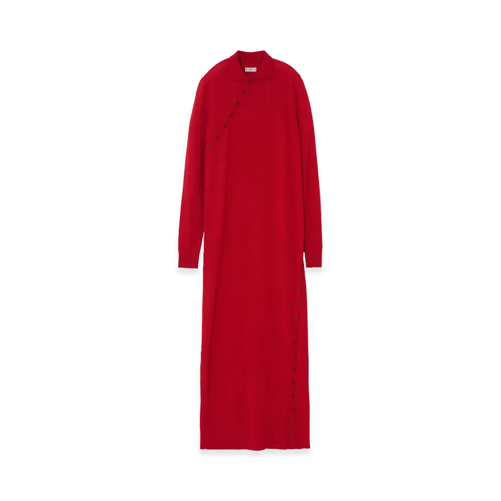 YOKE Super120's Wool Button Line Knit Dress "Red"