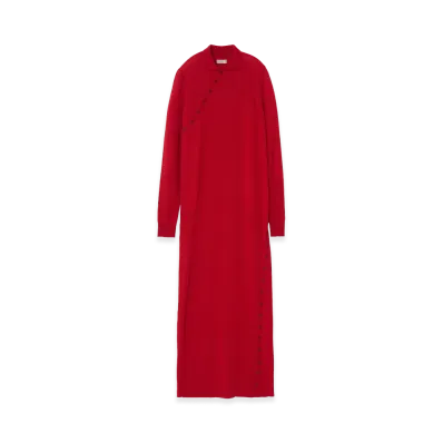 YOKE Super120's Wool Button Line Knit Dress "Red"