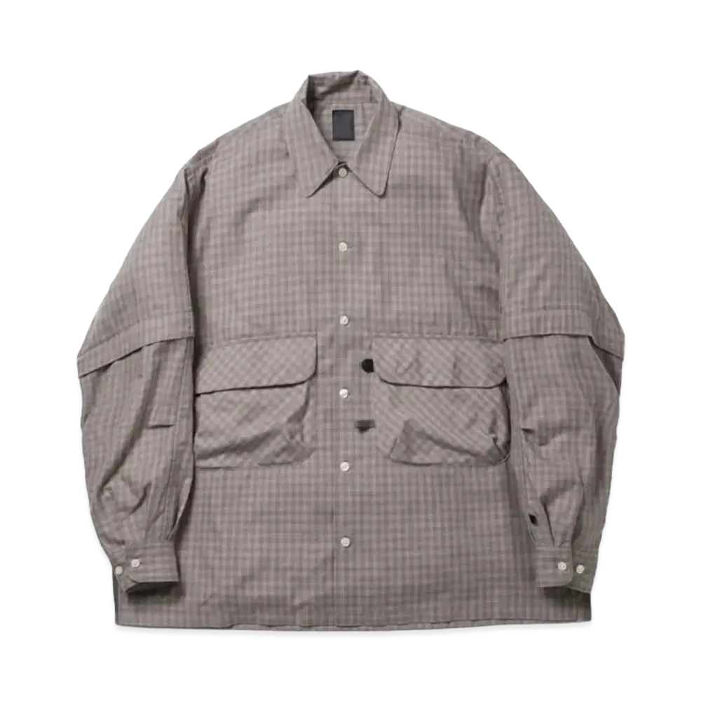 DAIWA PIER39 Tech Sports Open Collar Shirts L/S Mini Plaids "Greige Check"