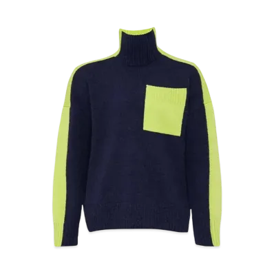 JW ANDERSON Bicolor Patch Pocket Turtleneck Sweater "Navy"