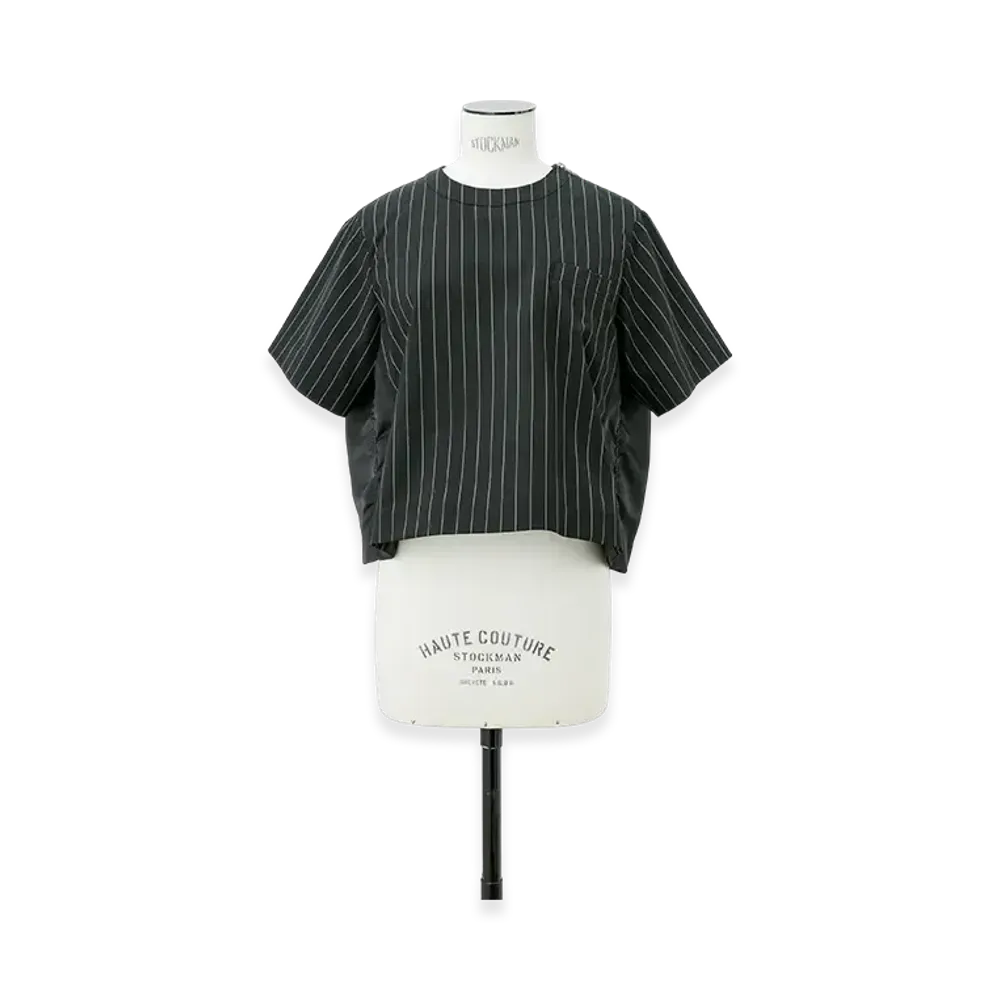 sacai Wool Silk Suiting x Nylon Twill Pullover "Black Stripe"