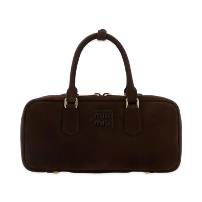 MIU MIU Women's Suede Arcadie Handbag "Dark Brown"