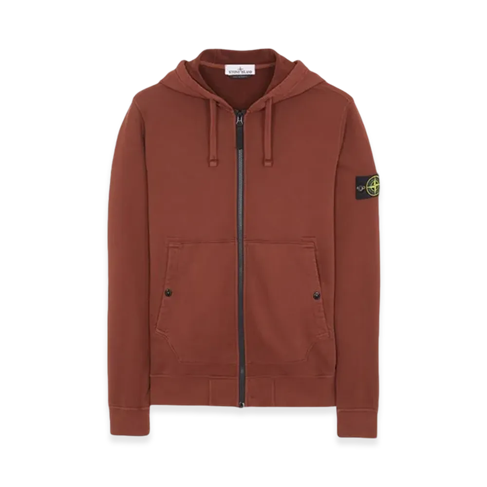 Stone Island 61620 Brushed Cotton Fleece Garment Dyed Full Zip Hooded Sweatshirt - 23FW "Chestnut Brown"