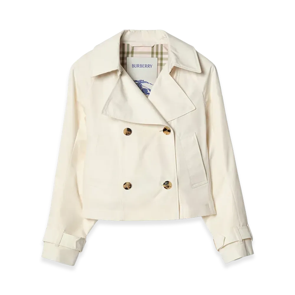 Burberry Women's Cropped Lightweight Ladybrook Trench Jacket "Seashell White"