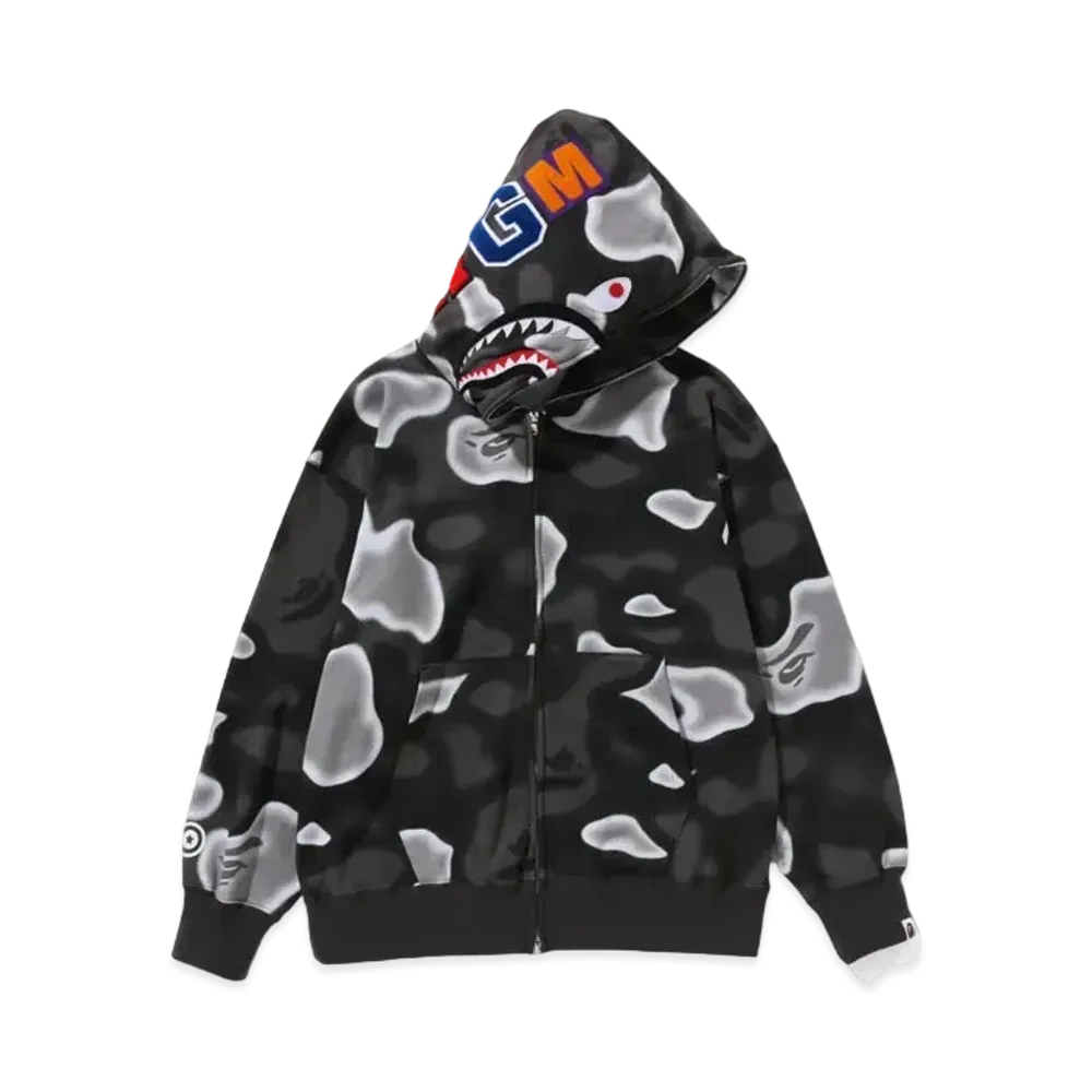 A BATHING APE Shark Relaxed Fit Full Zip Hoodie "Black"