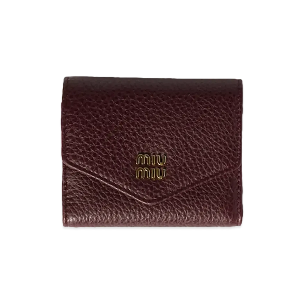 MIU MIU Vitello Daino Leather Flap Wallet "Burgundy"