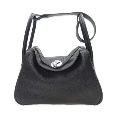 Hermes Lindy Clemence Leather Hand Bag Silver-Tone Hardware "Black"