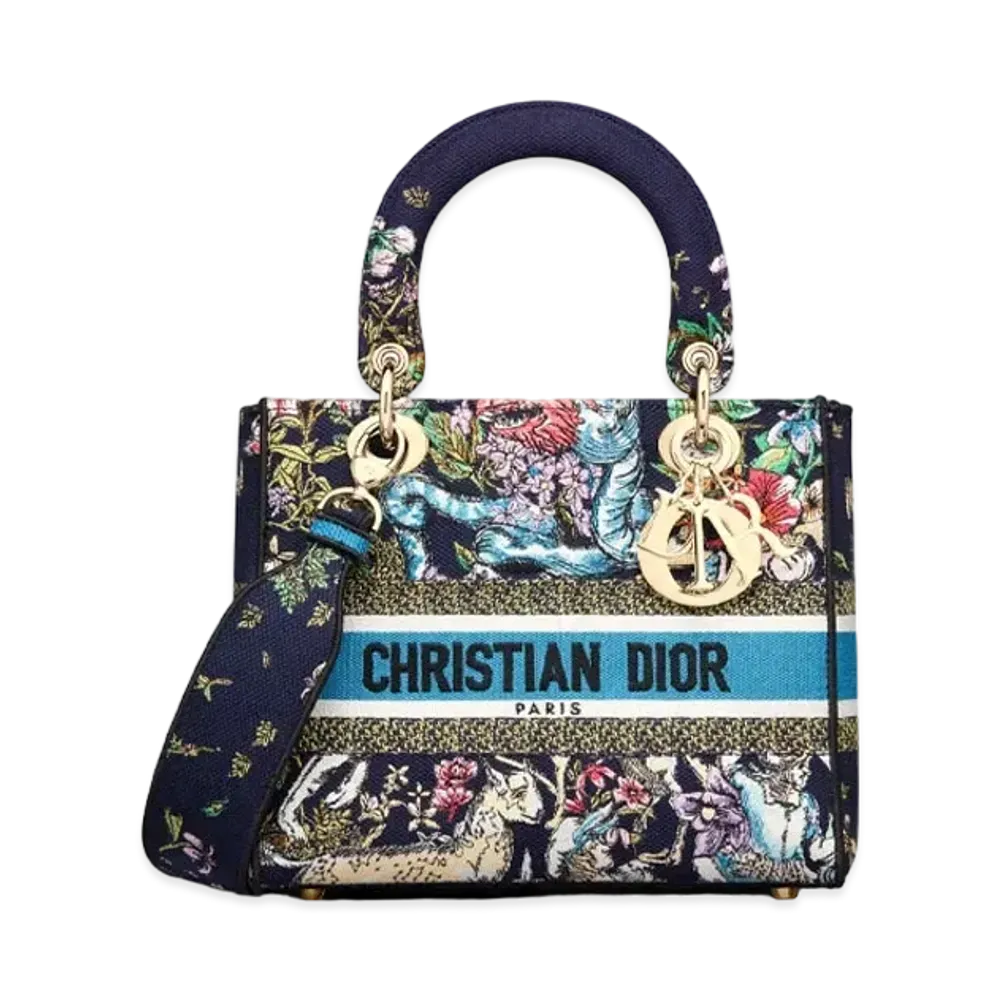 Dior Lady D-Lite Medium Bag D-Constellation Embroidery "Blue"