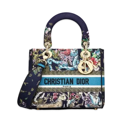 Dior Lady D-Lite Medium Bag D-Constellation Embroidery "Blue"