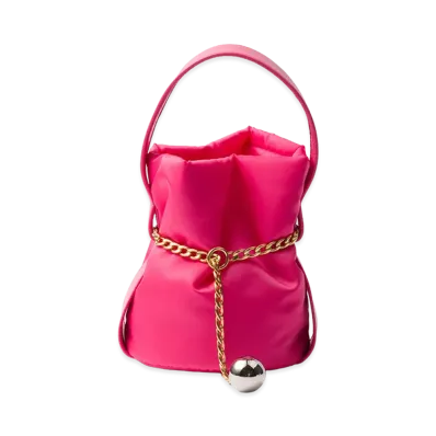 PRADA Petit Sac Noir Re-Nylon x Nappa Leather Mini Bucket Bag "Peony Pink"