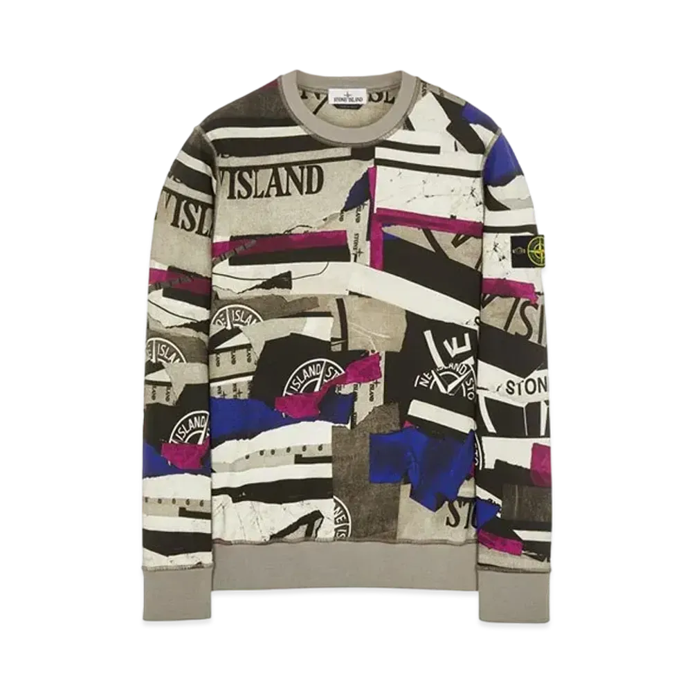 Stone Island 63087 BRUSHED COTTON FLEECE_ 'MIXED MEDIA ALL OVER' PRINT "Periwinkle"