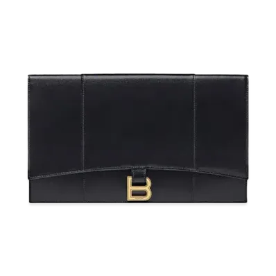 BALENCIAGA Hourglass Smooth Leather Flap Flat Bag "Black"