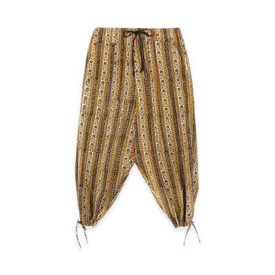 S'YTE Indian Block Print Flower Pattern One Tuck Draw String Pants "BlackxYellow"