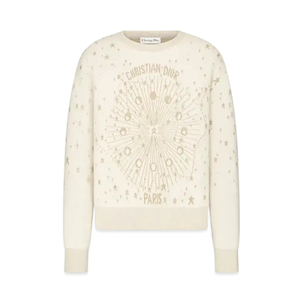 Dior Embroidered Sweater Cashmere-Blend Knit with Dior Astral Motif "Ecru/Gold"