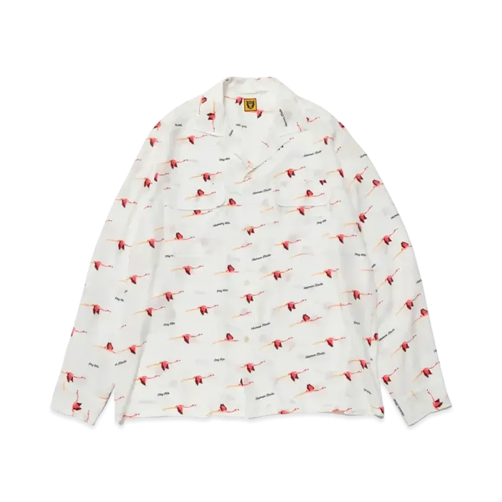 HUMAN MADE Flamingo Open Collar L/S Shirt "White"