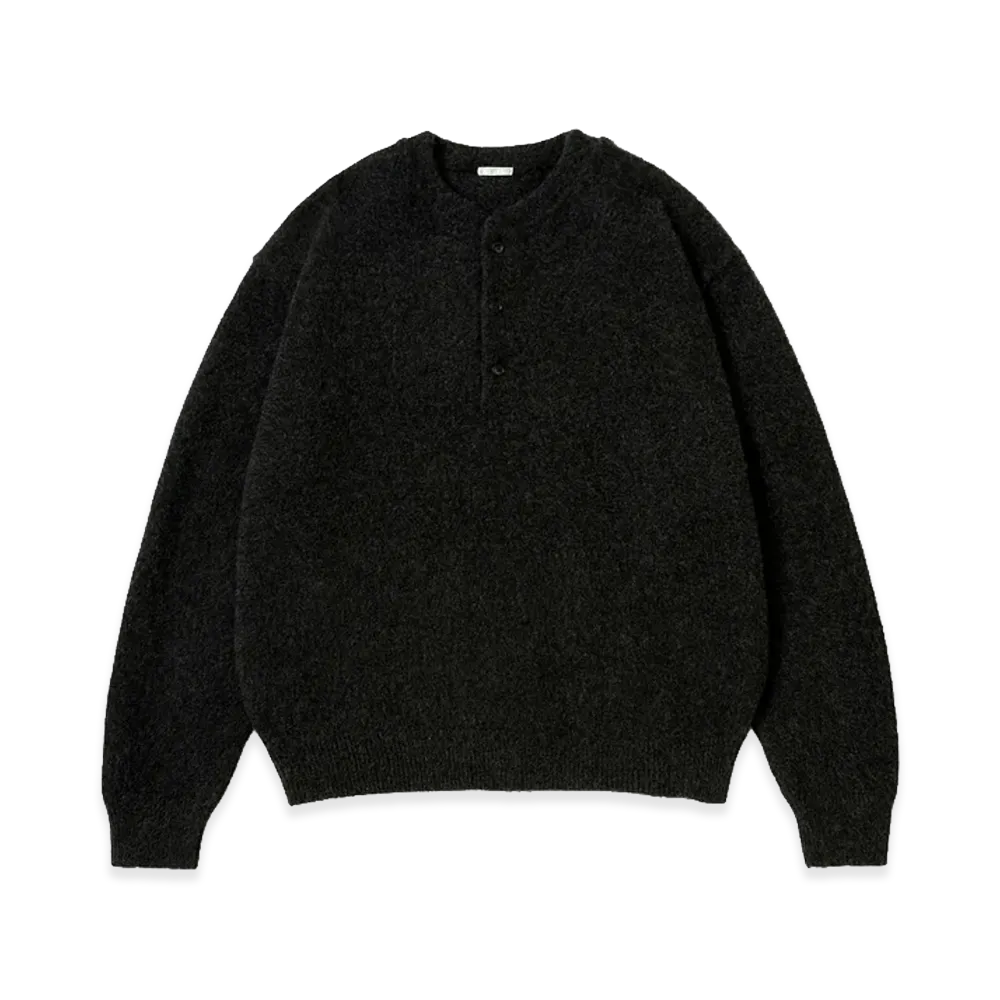 A.PRESSE Brushed Cashmere Middle Gauge Henley Neck Sweater "Charcoal"