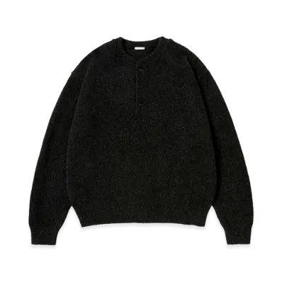 A.PRESSE Brushed Cashmere Middle Gauge Henley Neck Sweater "Charcoal"