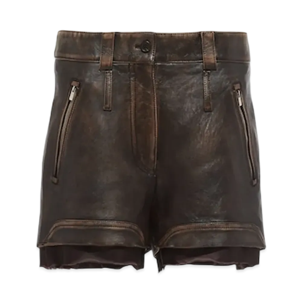 MIU MIU Women's Vintage Look Nappa Leather Shorts "Sand/Coffee"