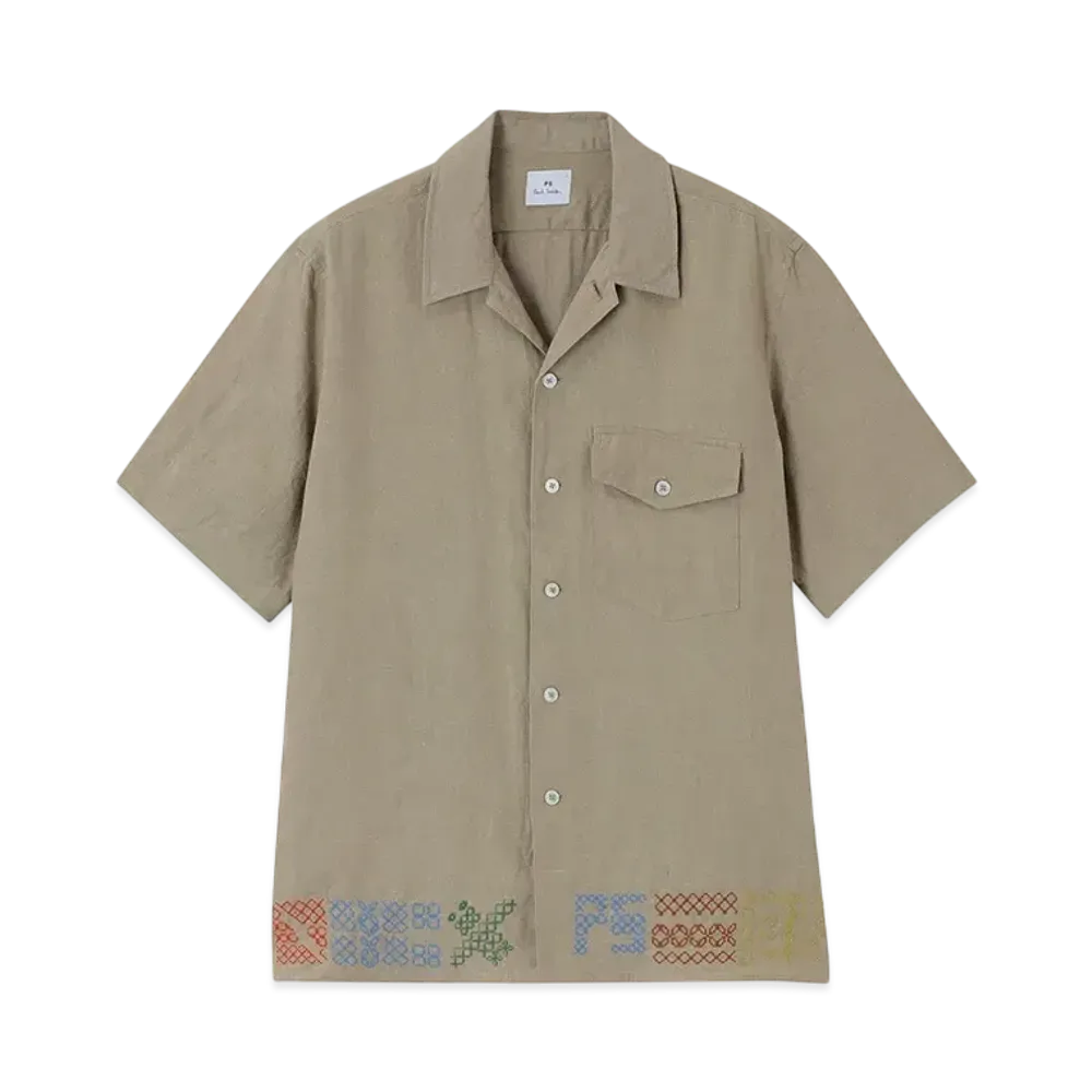 Paul Smith Cross Stitch Open Collar Shirt "Beige"