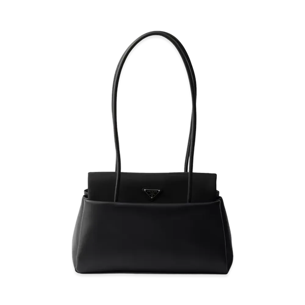 PRADA Passage Medium Leather Bag with Re-Nylon Flap "Black"