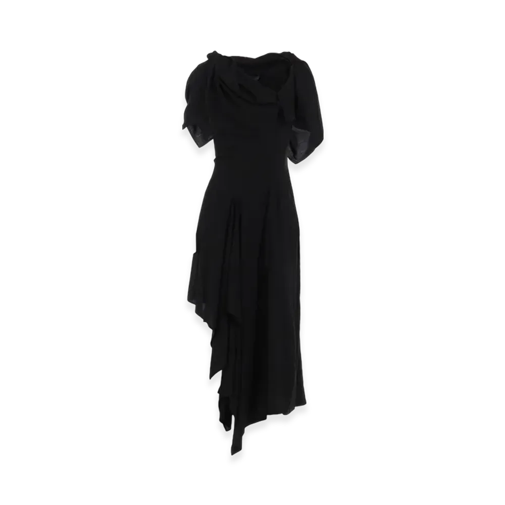 Yohji Yamamoto Ry Lawn Back Lace Up Draped Dress "Black"