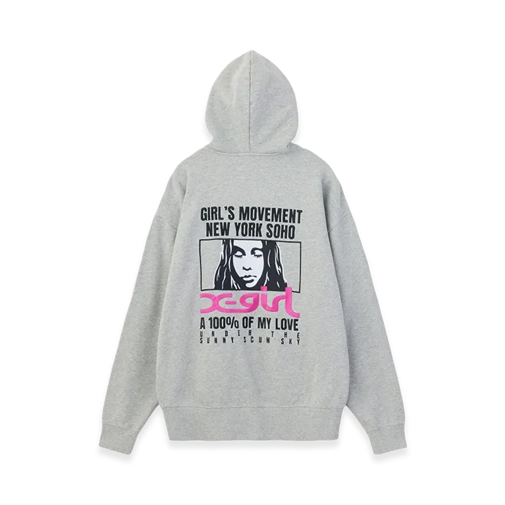 X-Girl Women's Face Box And Message Zip Up Sweat Hoodie "Ash"