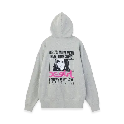 X-Girl Women's Face Box And Message Zip Up Sweat Hoodie "Ash"
