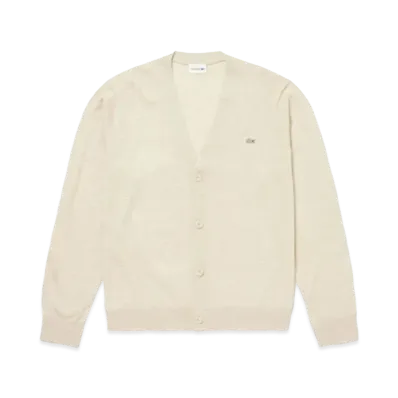 LACOSTE Washable Wool V Neck Knit Cardigan "Beige"