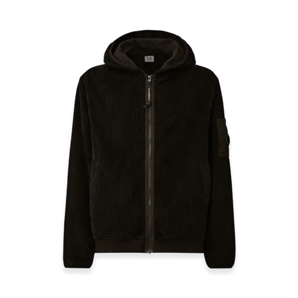 C.P. Company Corduroy 350 Full Zip Hooded Sweatshirt "Black"