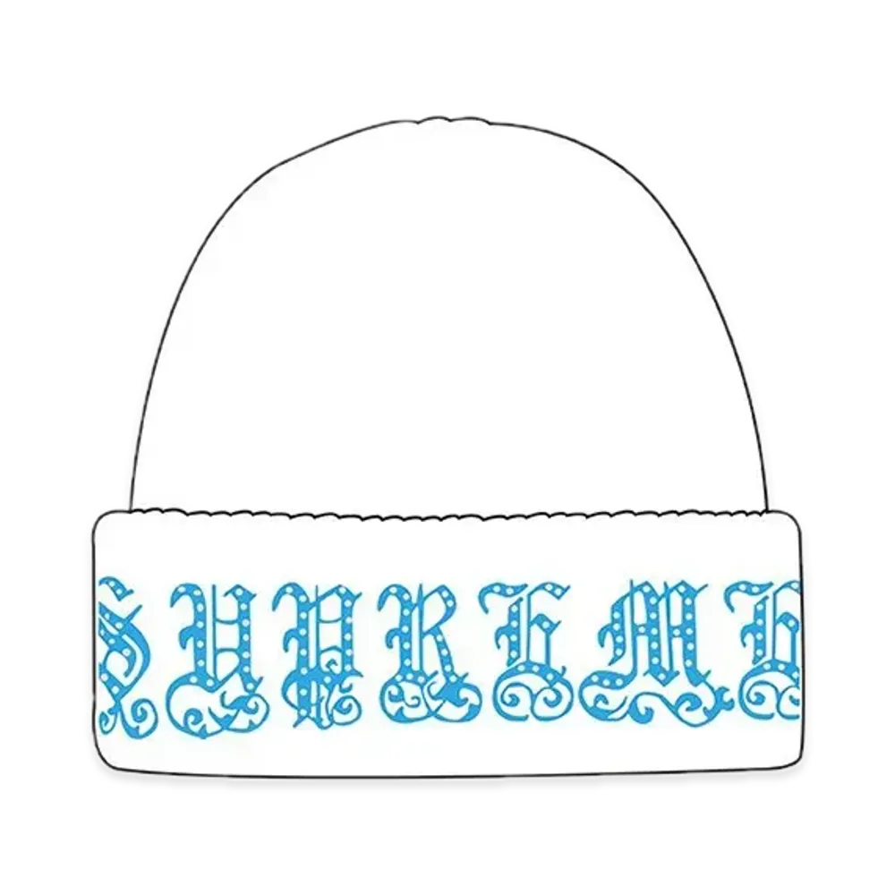 シュプリーム オールド イングリシュ ラインストーン ビーニー "ホワイト"