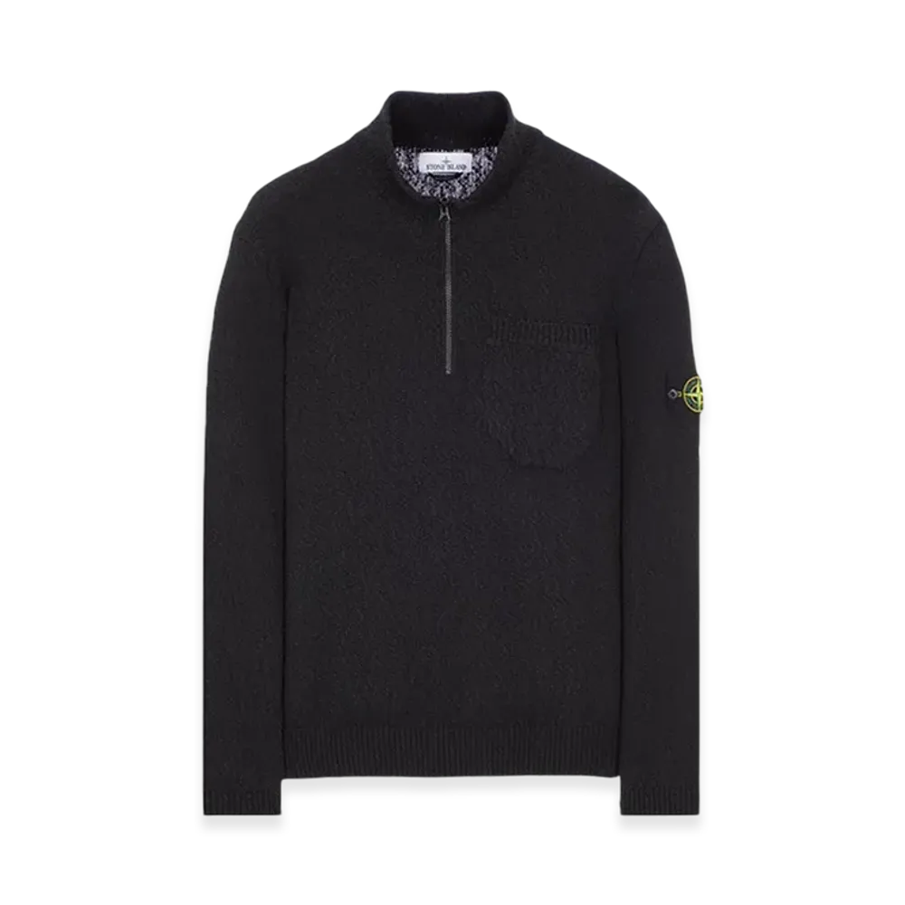 Stone Island 563B1 Uneven Cotton Half Zip Up Knit - 24SS "Black"