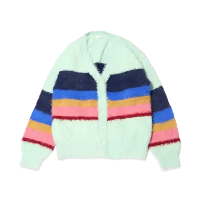 atmos pink x Riehata Colorful Border Feather Knit Cardigan "Mint"