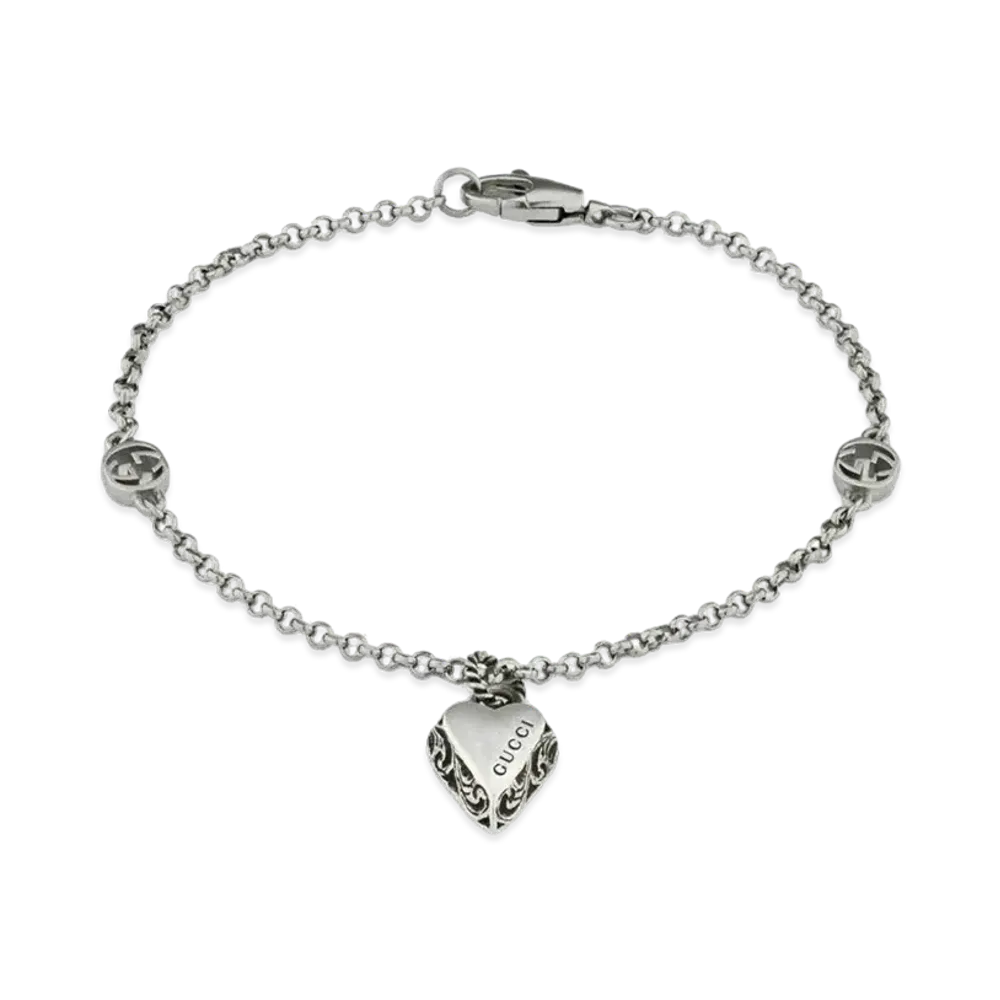 GUCCI Heart Pendant Bracelet "Silver"