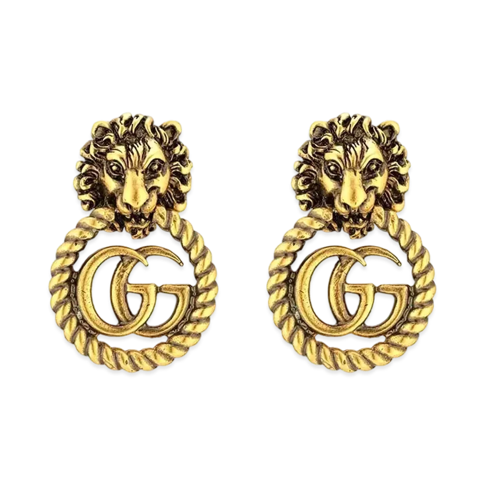 GUCCI Lion Head Earrings With Double G