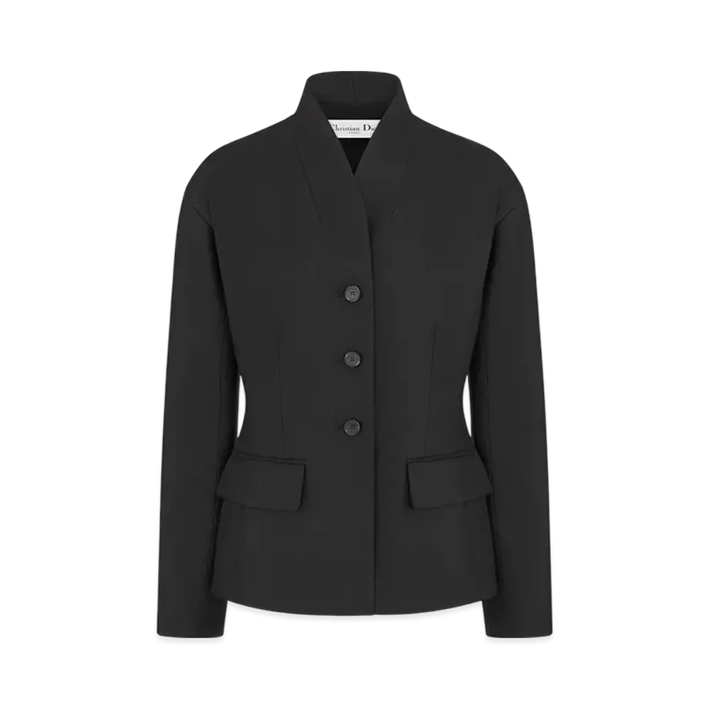 Dior Women's Fitted Jacket Virgin Wool and Silk Grain de Poudre "Black"