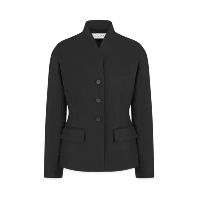 Dior Women's Fitted Jacket Virgin Wool and Silk Grain de Poudre "Black"
