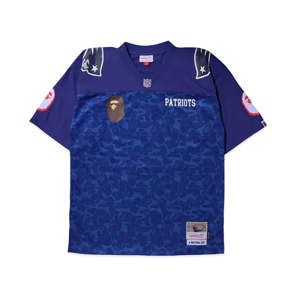 A BATHING APE X M&N NFL NEW ENGLAND PATRIOTS LEGACY JERSEY "Blue"