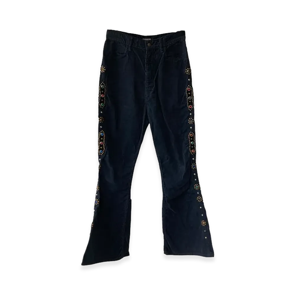 KAPITAL Women's Flare Studded Corduroy Pants "Black"