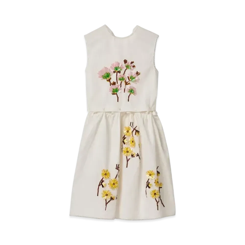 MIUMIU Women's Embroidered Poplin Dress "White/Yellow"