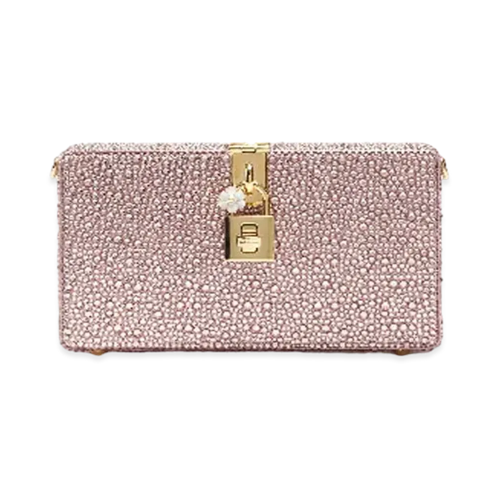Dolce&Gabbana Dolce Box Clutch Bag Heat Apply Rinstone "Pink"