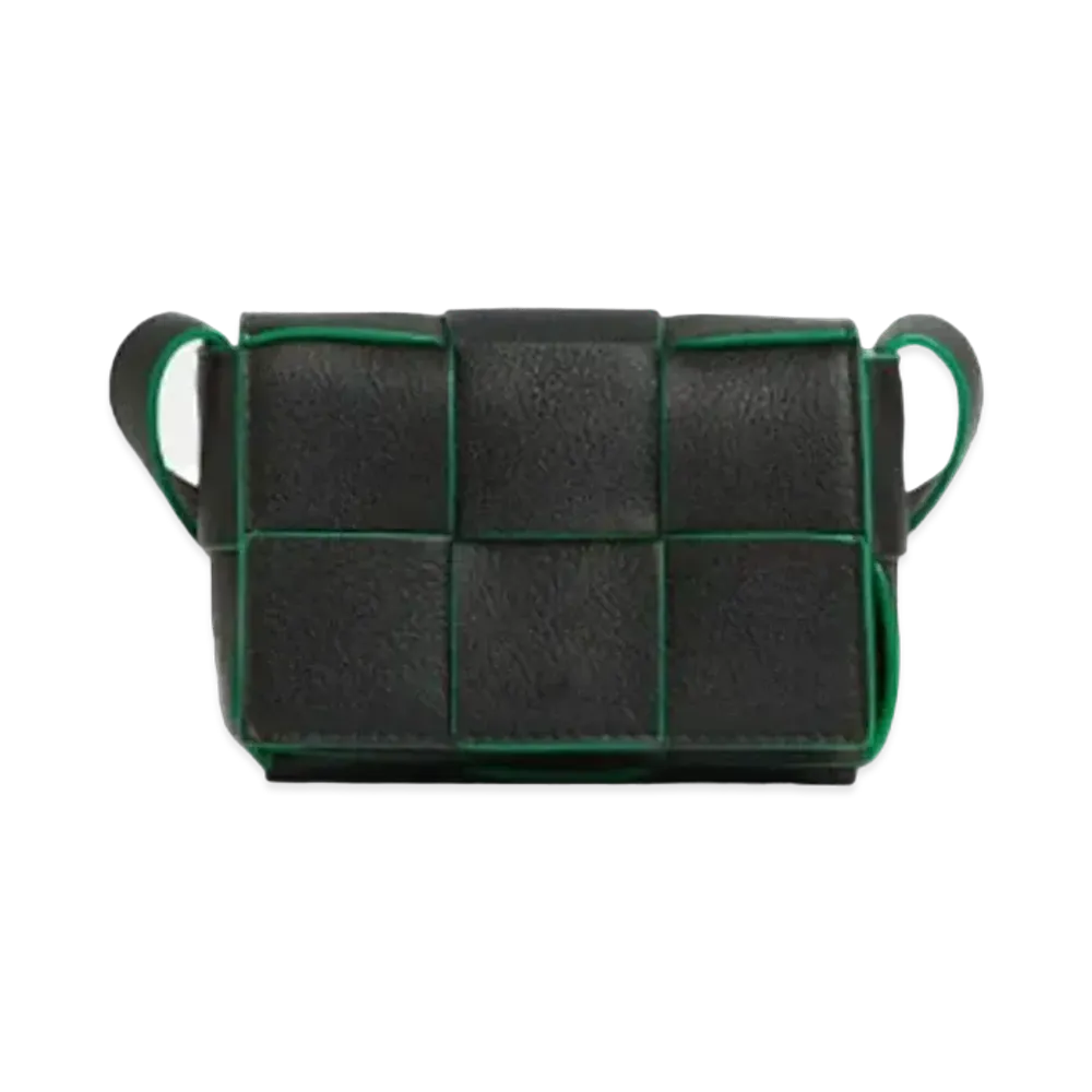 Bottega Veneta Buffalo Leather Candy Cassette Crossbody Bag "Black/Parrot Green"