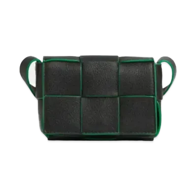 Bottega Veneta Buffalo Leather Candy Cassette Crossbody Bag "Black/Parrot Green"