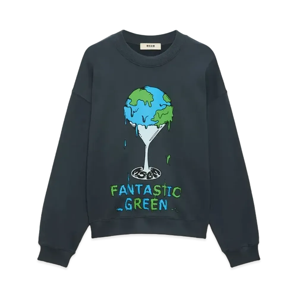 MSGM Organic Cotton Fantastic Green Burro Studio Navy Blue Sweatshirt "Navy Blue"